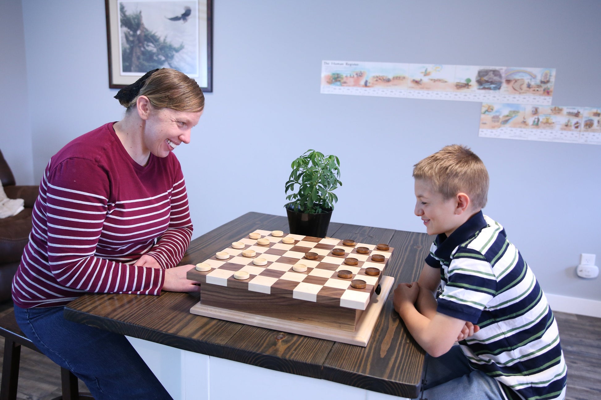 Deluxe Chess/Checkers Wooden Game Board Set - with Pullout Drawer - Chickadees Wooden Toys