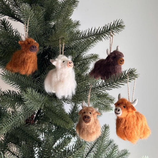 Needle Felted Highland Cow Ornament