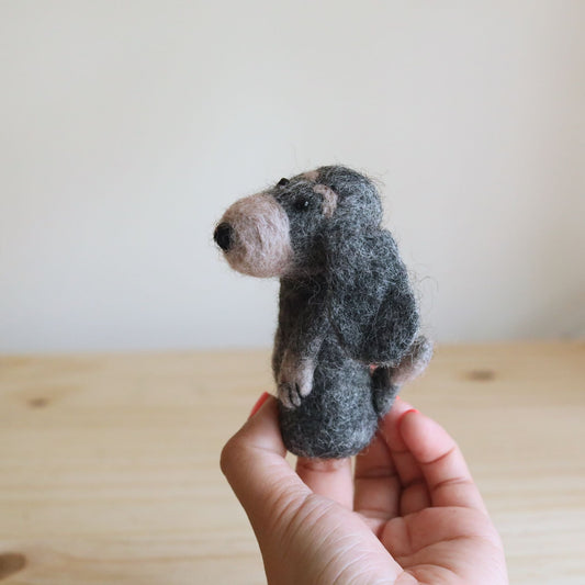 Old Gray Dog Finger Puppet - Chickadees Wooden Toys