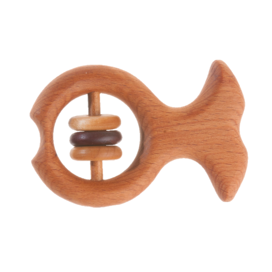 Organic Wooden Rattle-Teether Fish