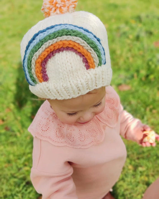 Knit Rainbow Baby Beanie - Merino Wool - Chickadees Wooden Toys