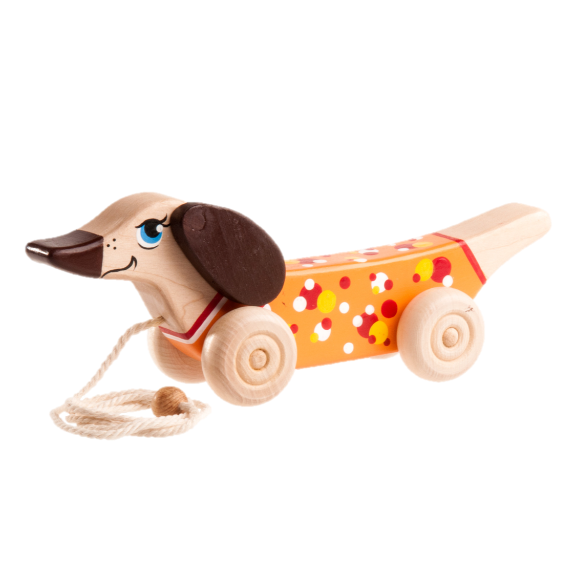 Wooden Dachshund Dog Pull toy painted