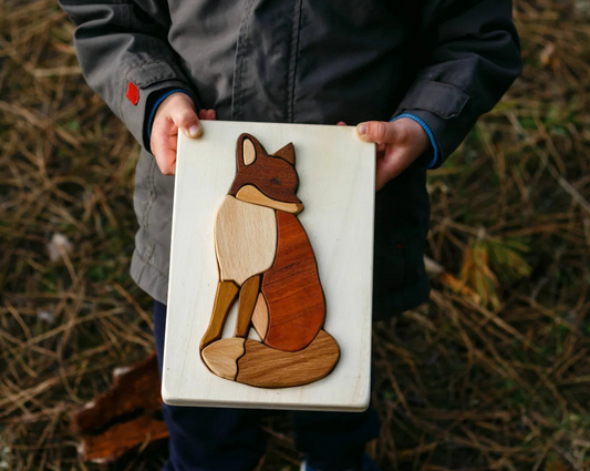 Wooden Fox Puzzle in Natural Wood