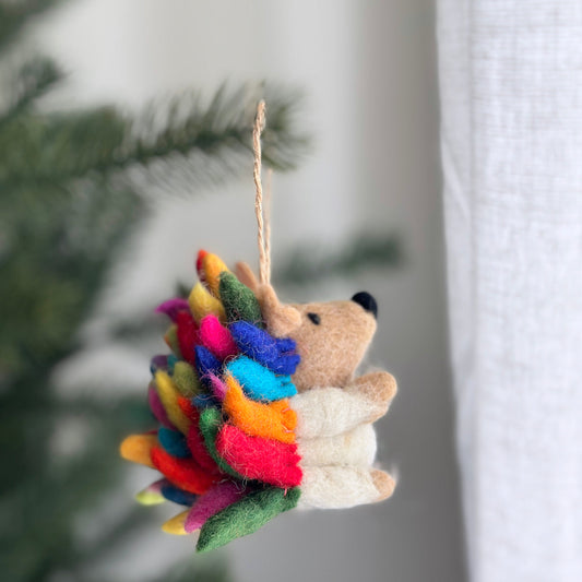 Rainbow Hedgehog Ornament - Chickadees Wooden Toys
