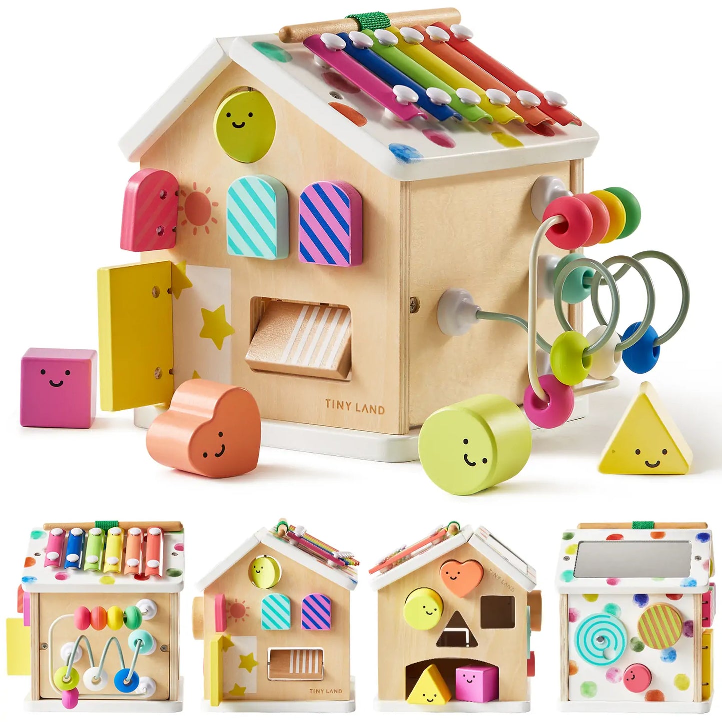 Tiny Land® Cottage Activity Cube - Rainbow - Chickadees Wooden Toys