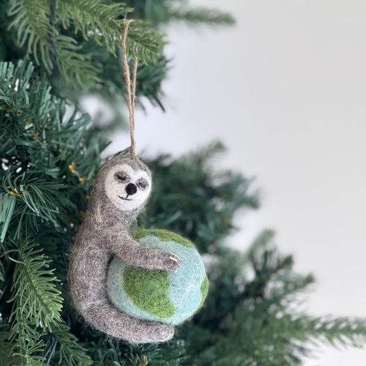 Sloth Embrace: Earth-Holding Decor - Chickadees Wooden Toys