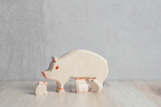 Wood Carved Pig with piglets