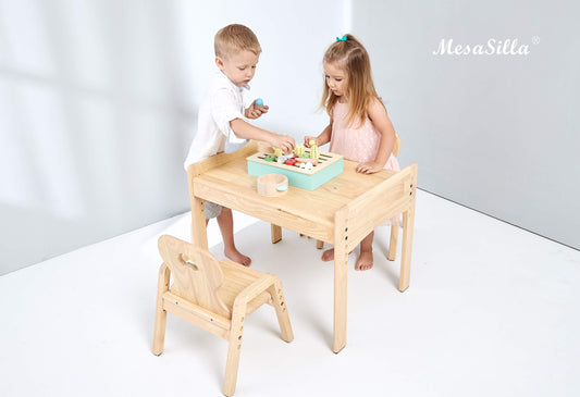 Mesasilla Primary Adjustable Table Set - with drawer-Bear Elephant Car Rabbit  Star - Height Adjustable