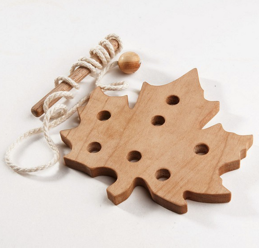 Wooden Lacing Maple Leaf Threading Toy - Chickadees Wooden Toys