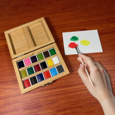 Watercolor Set – Bamboo Box – 18 Pans – Eco-Friendly - Chickadees Wooden Toys