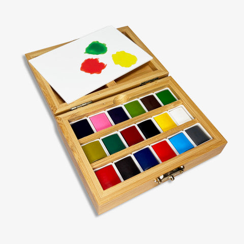 Watercolor Essentials Bundle | Bamboo Case, Metallics, & Paper Pad - Chickadees Wooden Toys