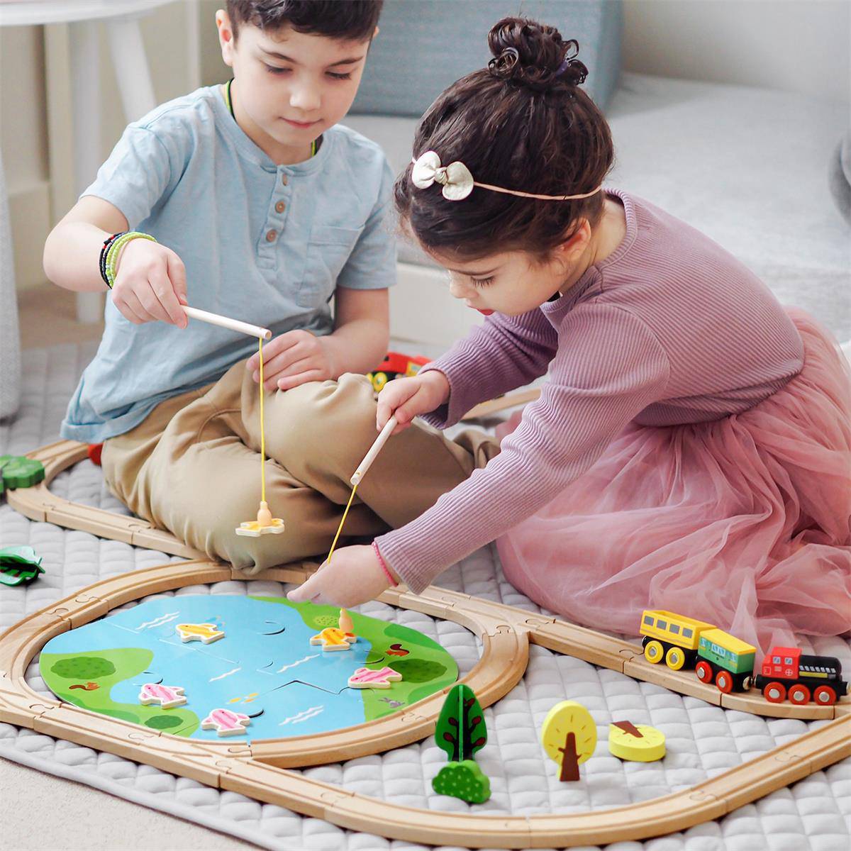 Tiny Land® Wooden Train Set 110 Pcs