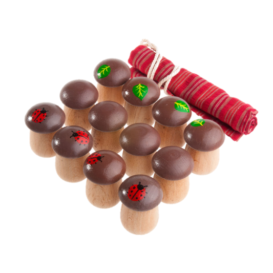 Educational Mushrooms Counters for kids math Play set of 12 in linen bag