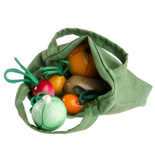 Wooden Play Vegetables with a Tote