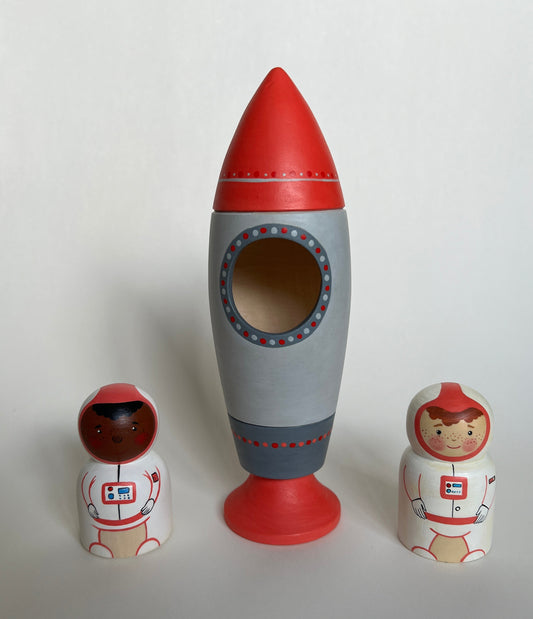 Wooden Rocket Ship Toy with Astronaut - Chickadees Wooden Toys