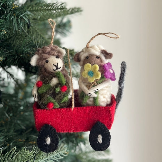 Wagon Ornament - Chickadees Wooden Toys