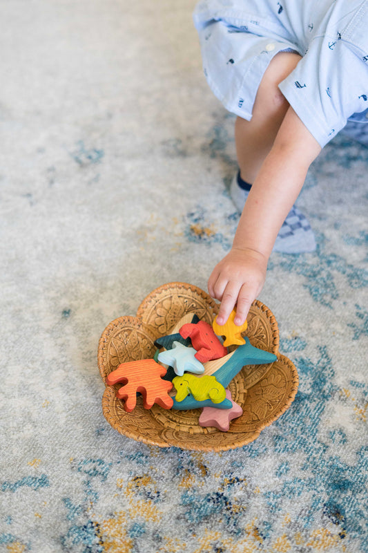 Waldorf wooden Sea Creatures and Fish set-10 pieces - Chickadees Wooden Toys