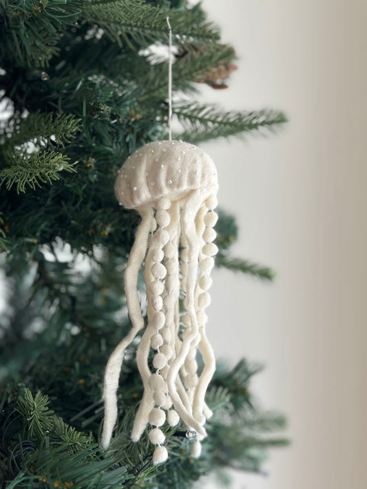 White Jellyfish Ornament - Chickadees Wooden Toys