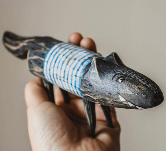 Hand Carved Wooden Wolf Toy