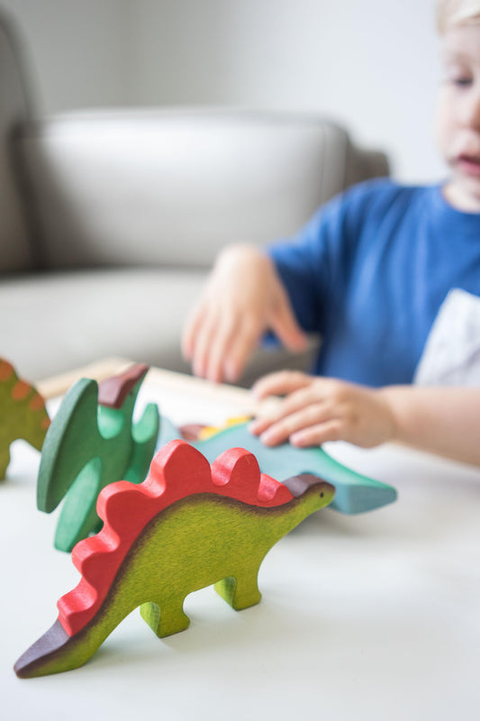 Wooden Dinosaur toy set painted- 6 pieces - Chickadees Wooden Toys