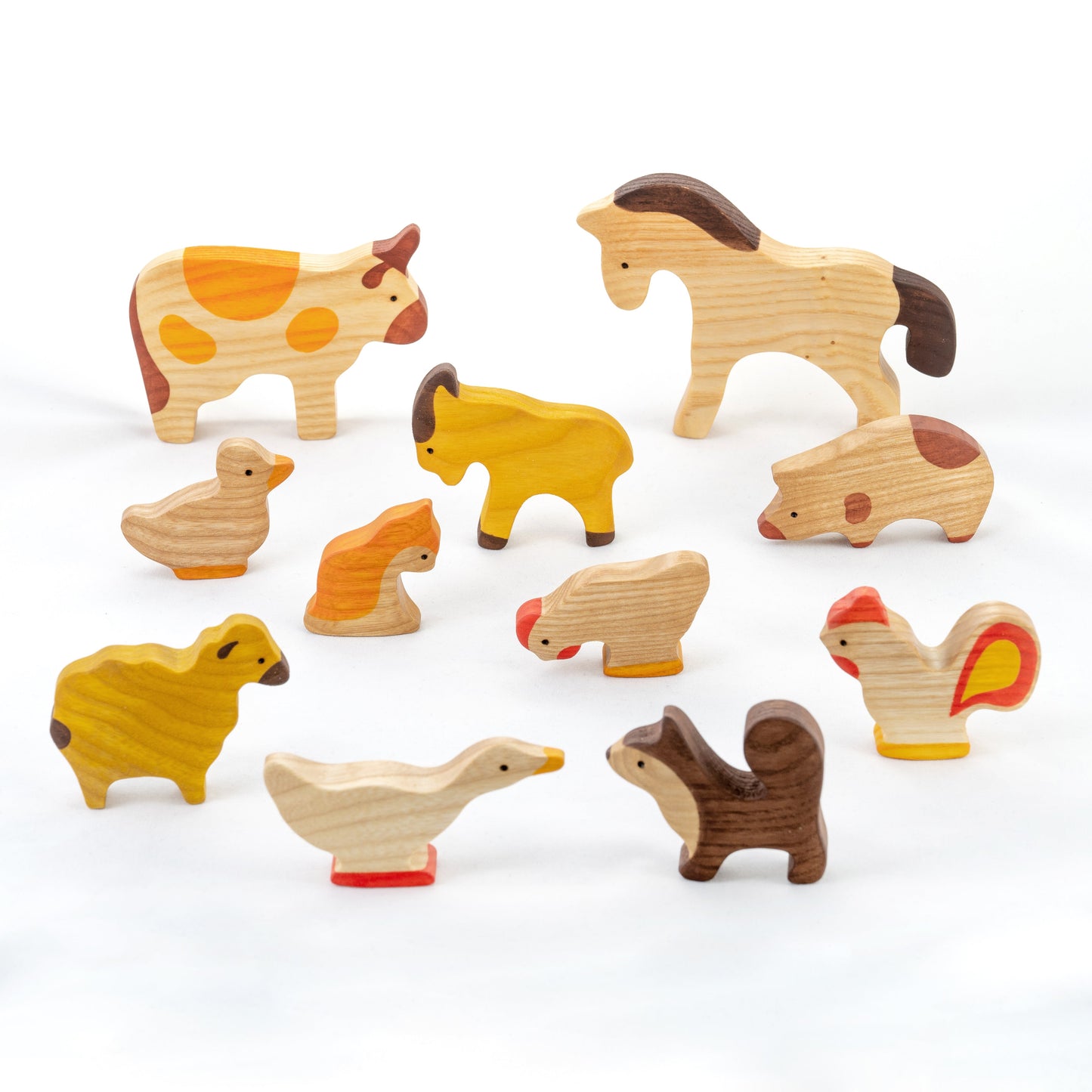 Wooden Farm Animals Set painted- 11 pieces