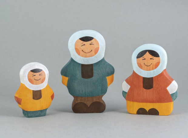 Wooden Arctic Inuit Family Set of 3