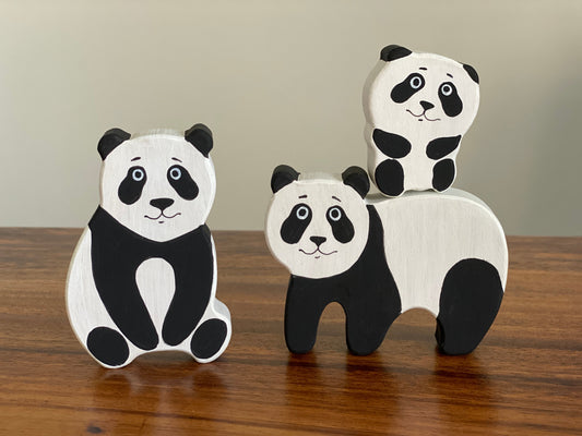 Wooden Panda Figurines Set of 3 - Chickadees Wooden Toys