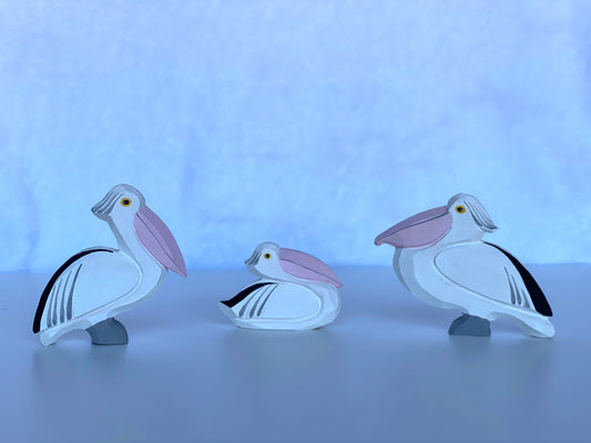 Hand Carved Wooden Pelican Toy set of 3