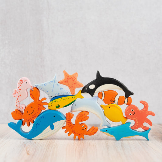 Wooden Sea Creatures set of 13 - Chickadees Wooden Toys