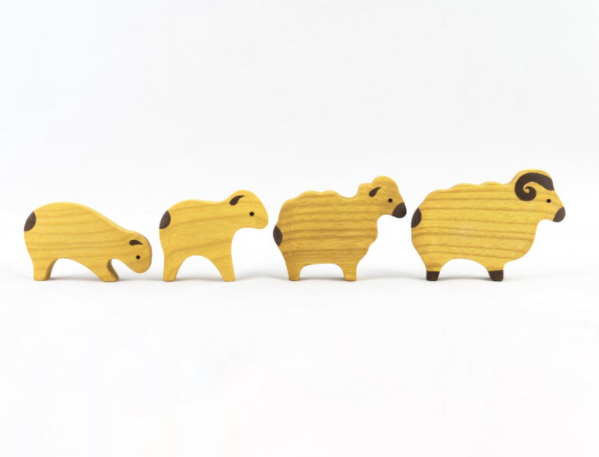 Waldorf Wooden Sheep Set painted- 4 pieces