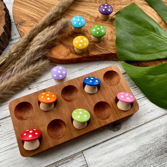 10 Rainbow Mushrooms - Chickadees Wooden Toys