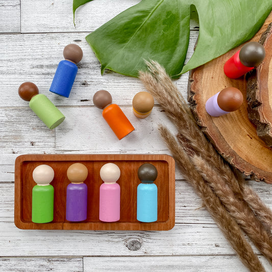 10 Diverse Rainbow Pegs - Chickadees Wooden Toys