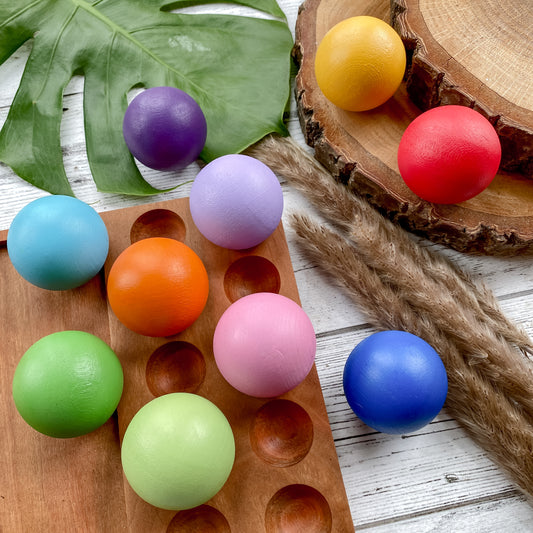 10 Toddler Size Rainbow Balls - Chickadees Wooden Toys