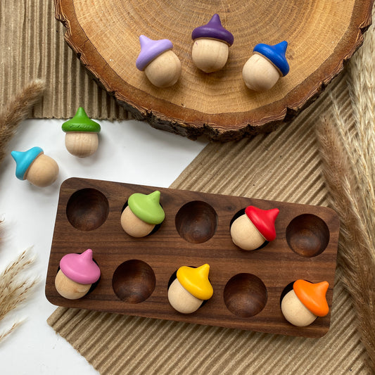 10 Rainbow Acorns - Chickadees Wooden Toys