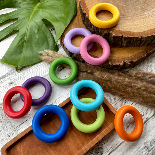 10 Toddler Size Rainbow Rings - Chickadees Wooden Toys
