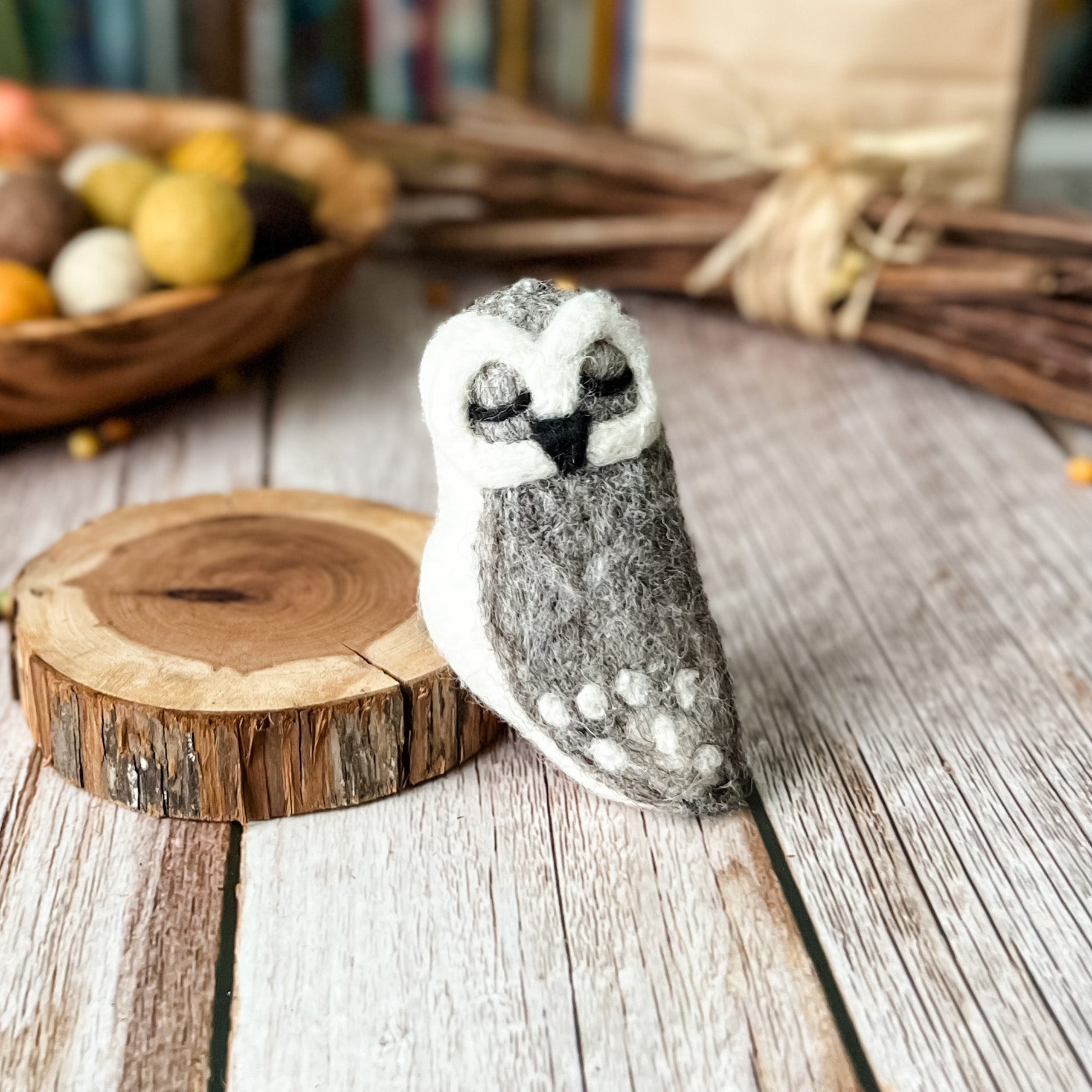 Grey Owl Felt Friend - Chickadees Wooden Toys