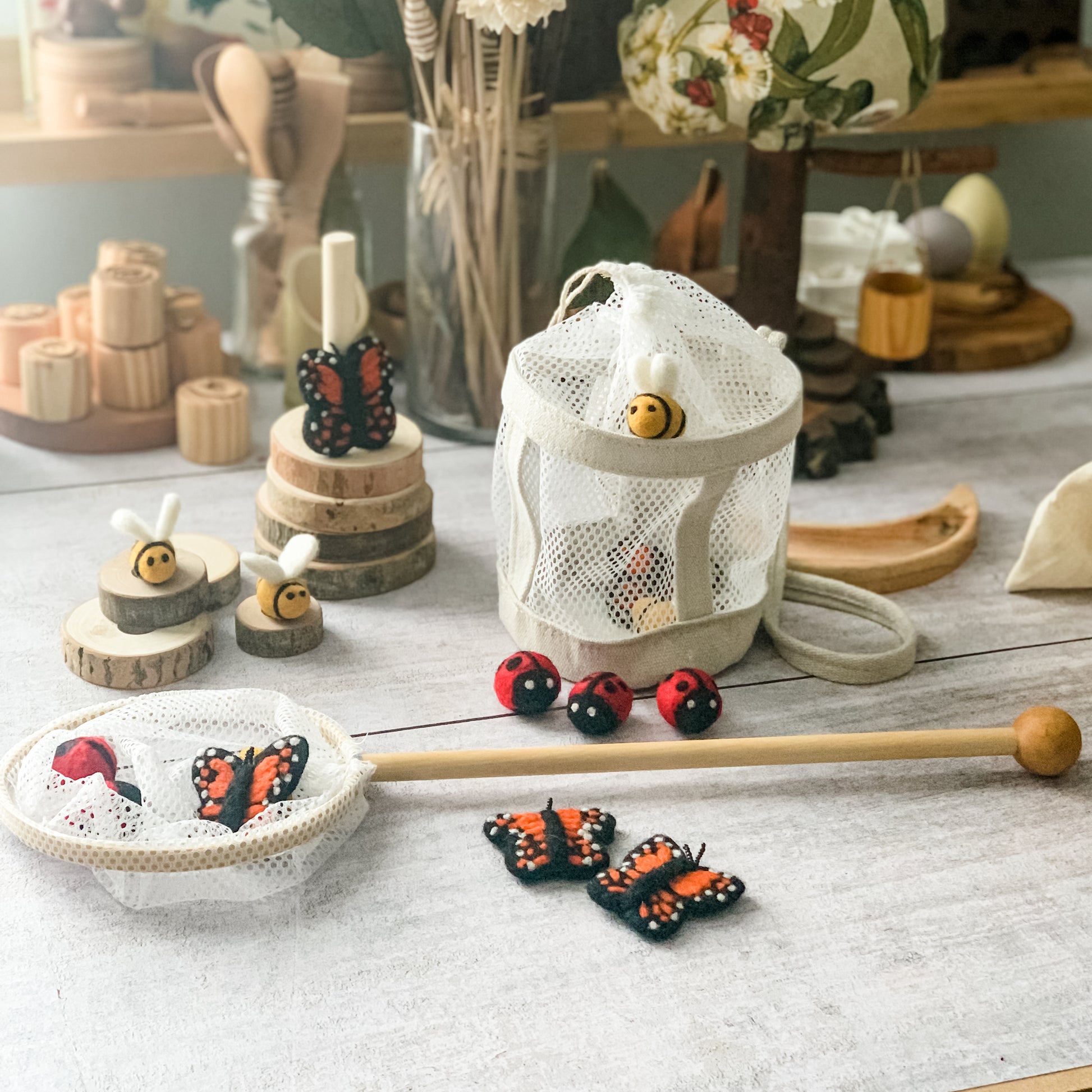 Felted Wool Ladybugs - Chickadees Wooden Toys