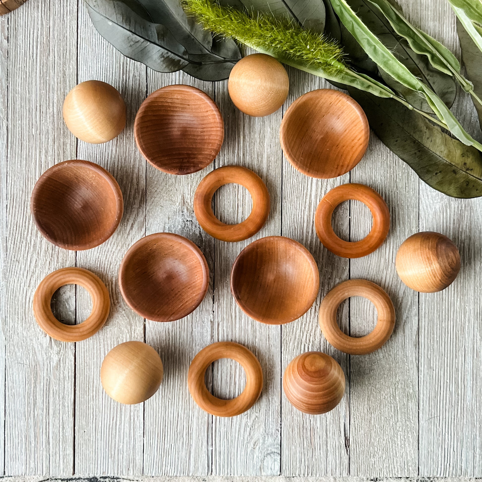 Balls, Rings, & Bowls || Natural Wooden Loose Parts - Chickadees Wooden Toys