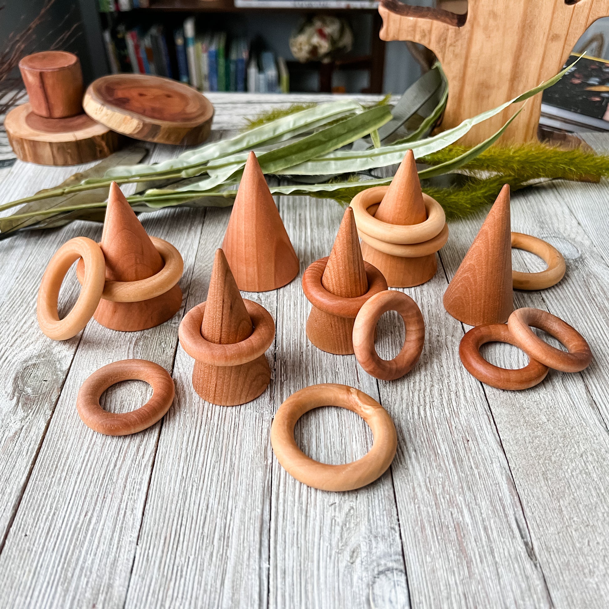 Cones & Rings || Natural Wooden Loose Parts - Chickadees Wooden Toys