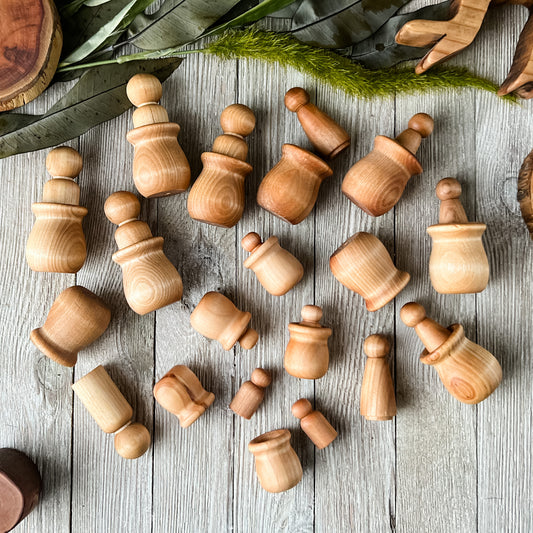 Pegs & Pots || Natural Wooden Loose Parts - Chickadees Wooden Toys