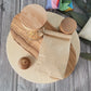Bandeja sensorial pequeña redonda de madera de abedul