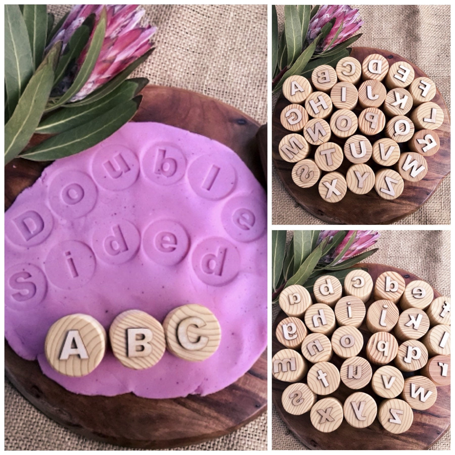 Double Sided Alphabet Playdough Stamps - Chickadees Wooden Toys