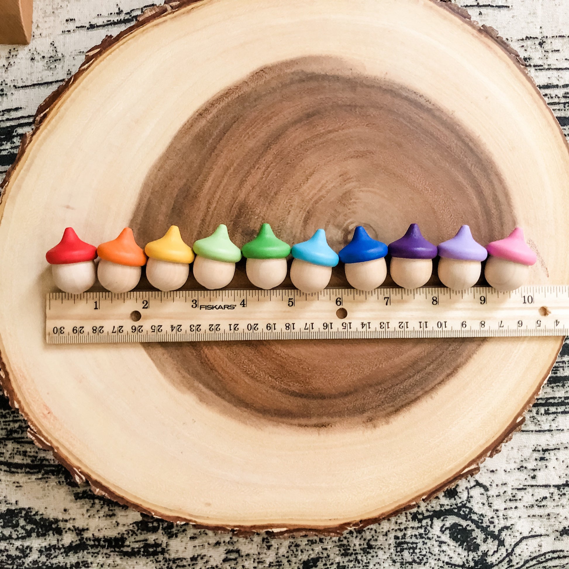 10 Rainbow Acorns - Chickadees Wooden Toys