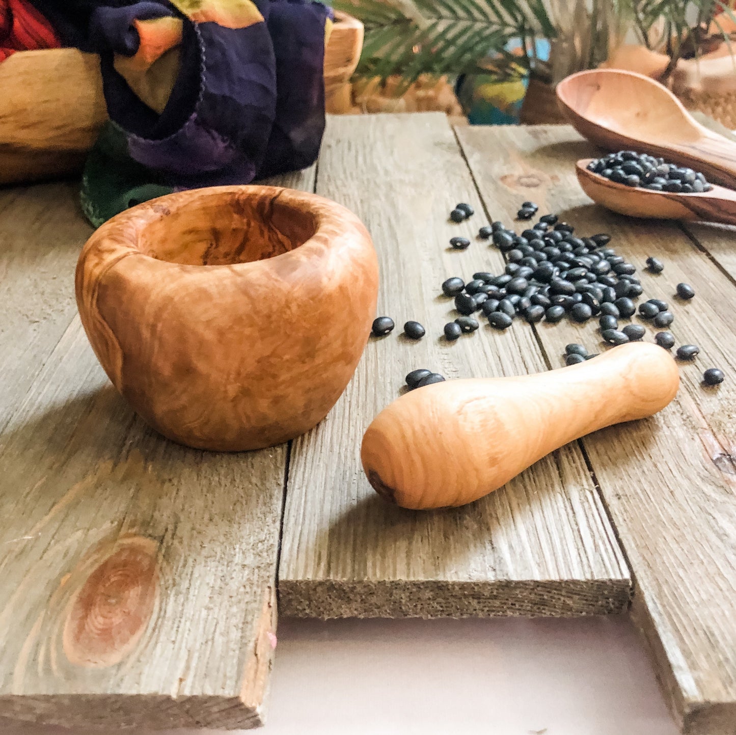 Small Olive Wood Mortar and Pestle - Chickadees Wooden Toys