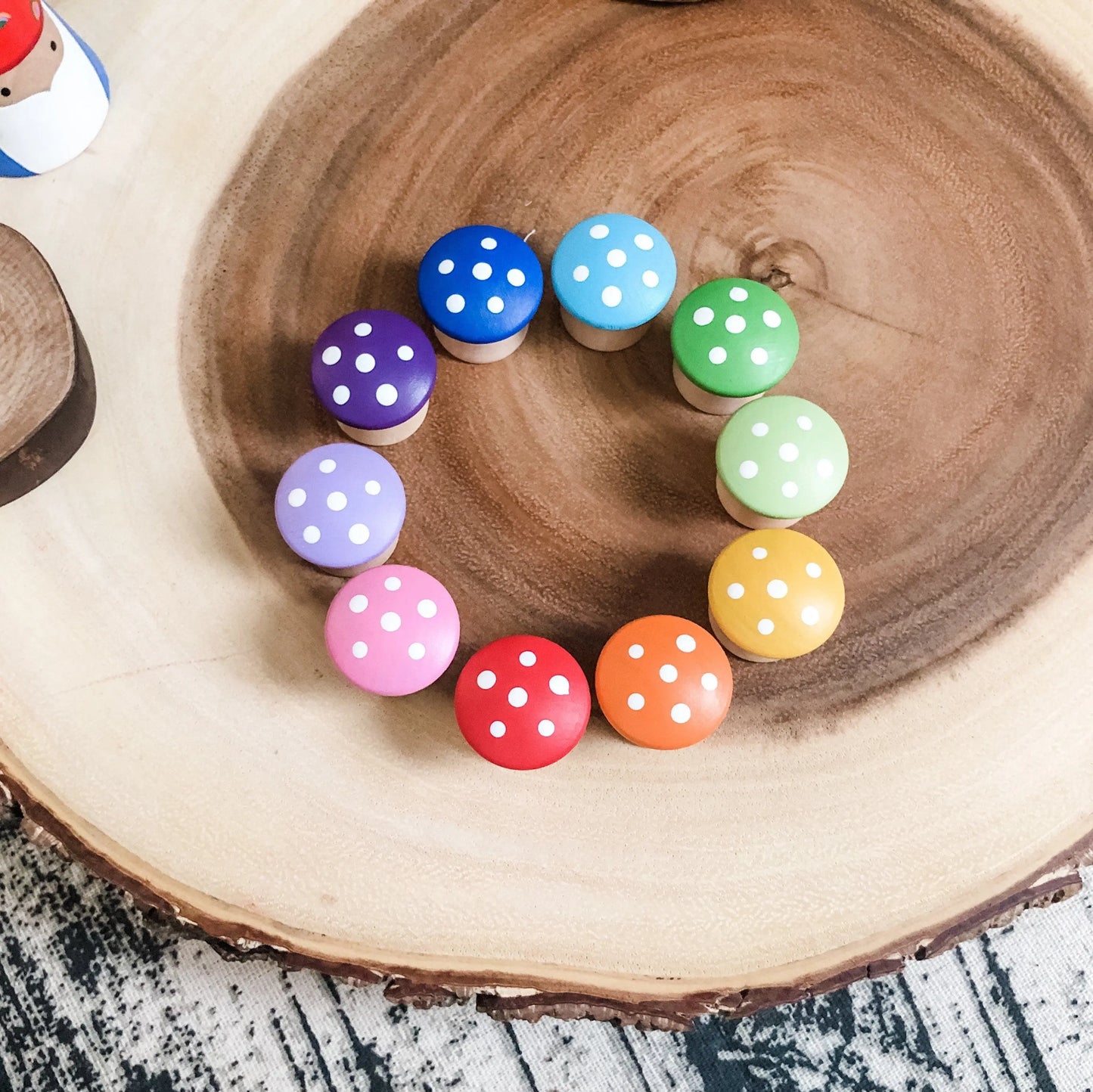 10 Rainbow Mushrooms - Chickadees Wooden Toys