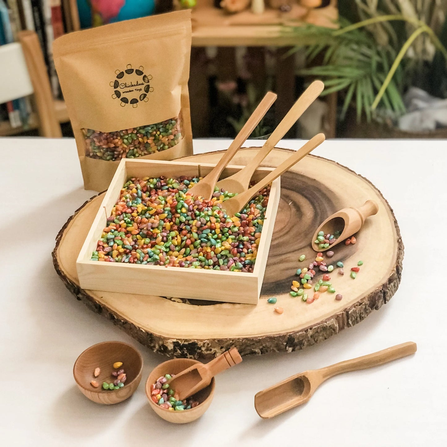 Rainbow Corn Sensory Bin Filler - Chickadees Wooden Toys