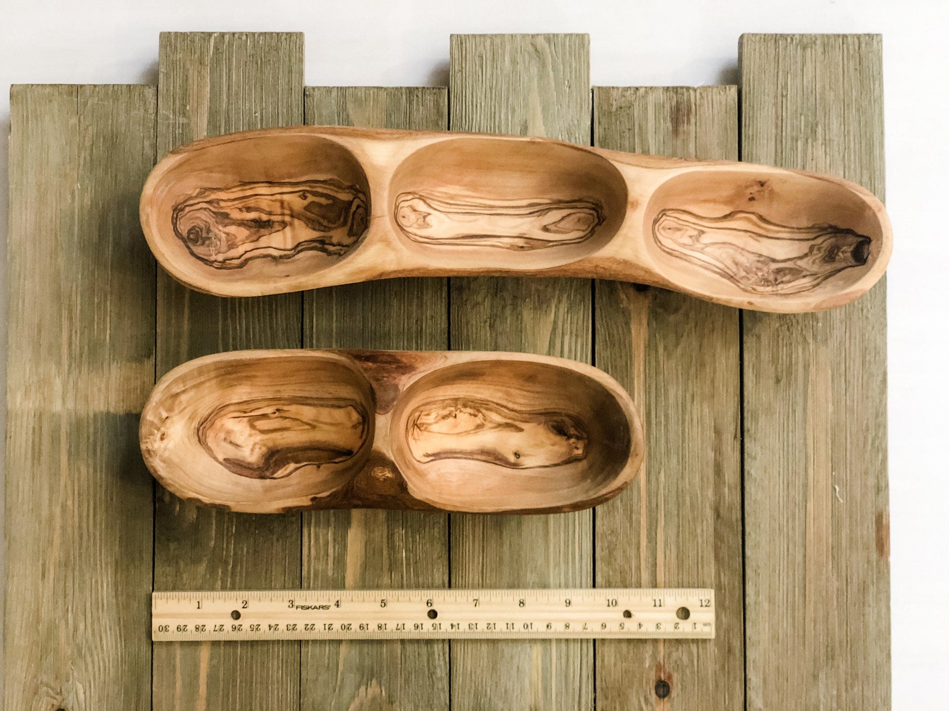 Olive Wood 2 Section Tray - Chickadees Wooden Toys