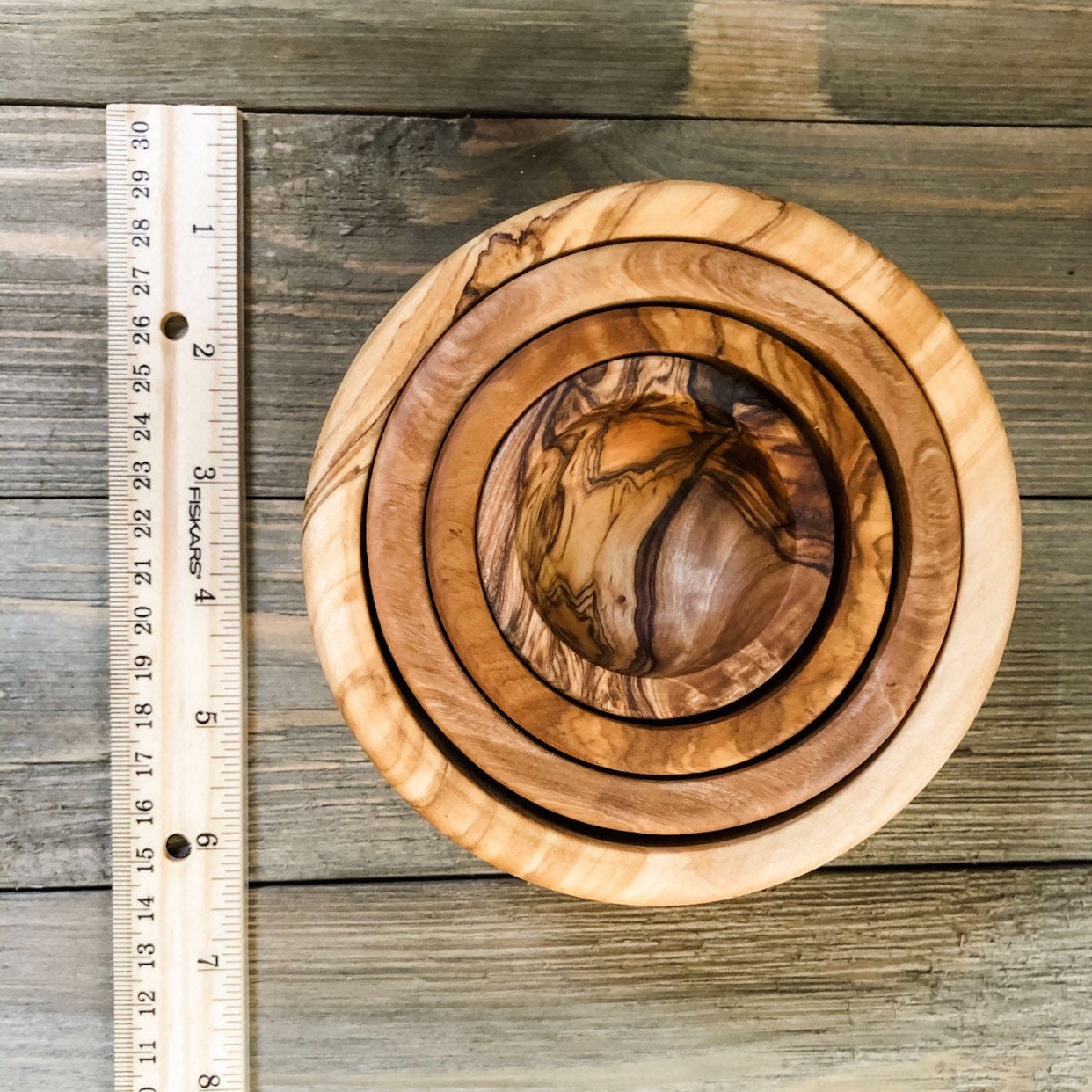 4 Nesting Olive Wood Bowls - Chickadees Wooden Toys