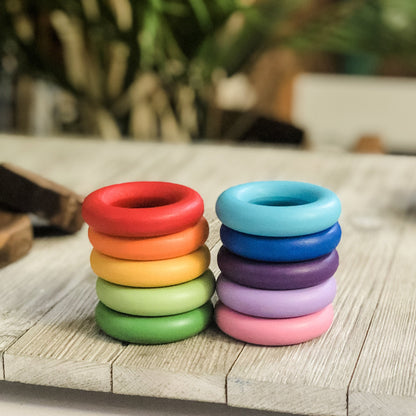 10 Toddler Size Rainbow Rings - Chickadees Wooden Toys