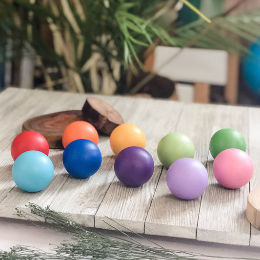 10 Toddler Size Rainbow Balls - Chickadees Wooden Toys